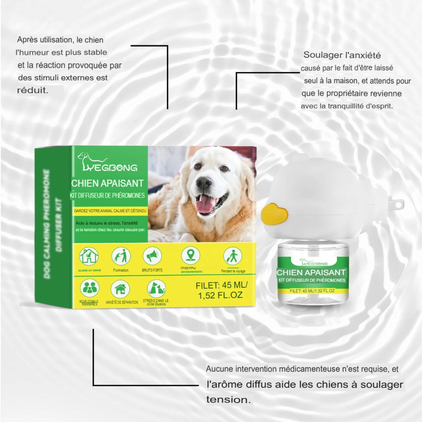 Kit diffuseur apaisant pour chien aux phéromones naturelles anti-stress