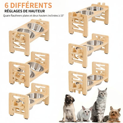 Bols surélevés réglables pour petits chiens et chats avec 6 hauteurs ergonomiques