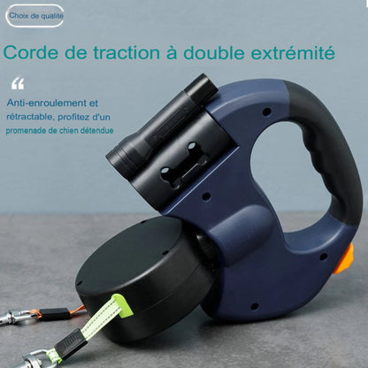 Laisse rétractable double pour deux chiens – 3m avec lampe et système anti-nœuds