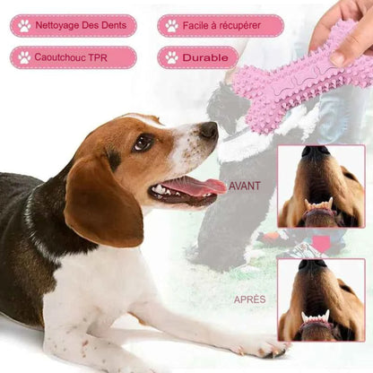 jouet à mâcher pour chien os en caoutchouc rose interactif