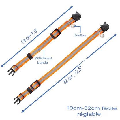 Collier réfléchissant pour chat – Attache détachable avec oreilles rondes et clochette – Accessoire pour collier de chat ou petit chien