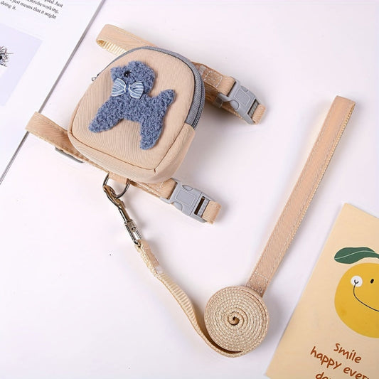 Harnais en nylon réglable avec laisse et motif animal 3D pour chats et petits chiens