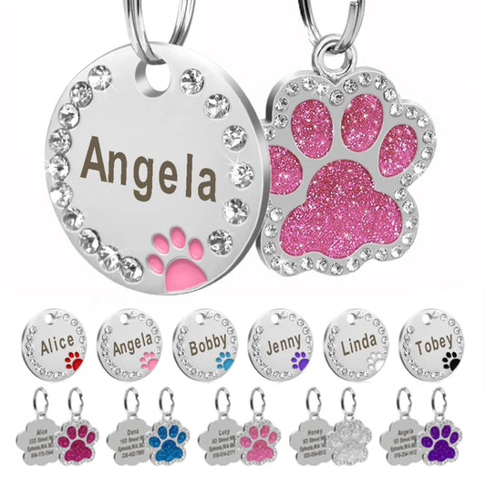 Médaille personnalisée avec strass pour chien et chat – Nom gravé