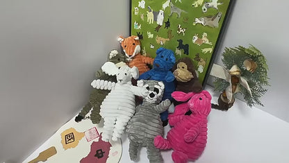 Jouet molaire pour chien en velours côtelé – Peluche singe/cochon avec couineur | Nettoyage des dents & entraînement