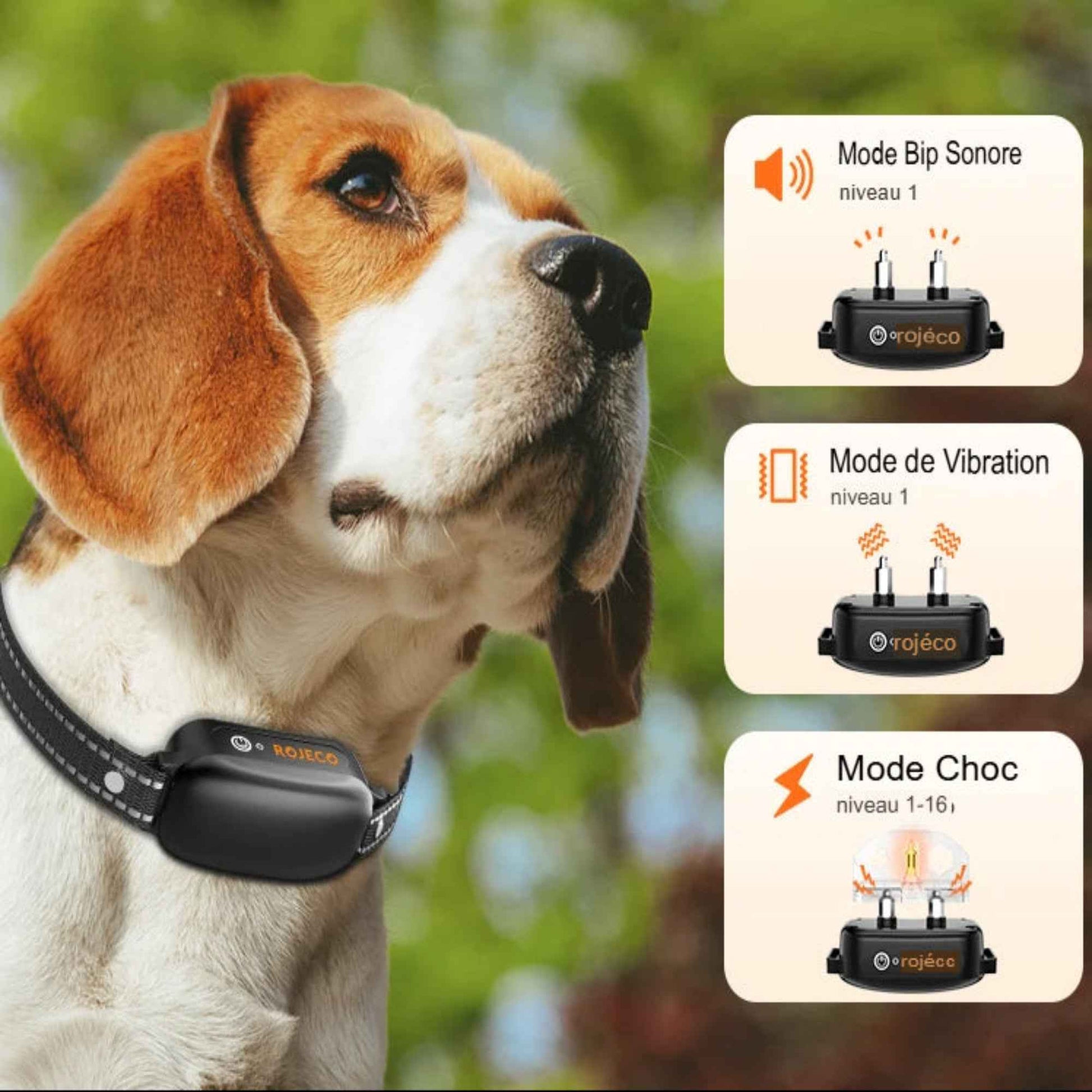 ROJECO collier de dressage électrique chien – Télécommande numérique, vibrations, mode choc, étanche IPX7, anti-aboiement