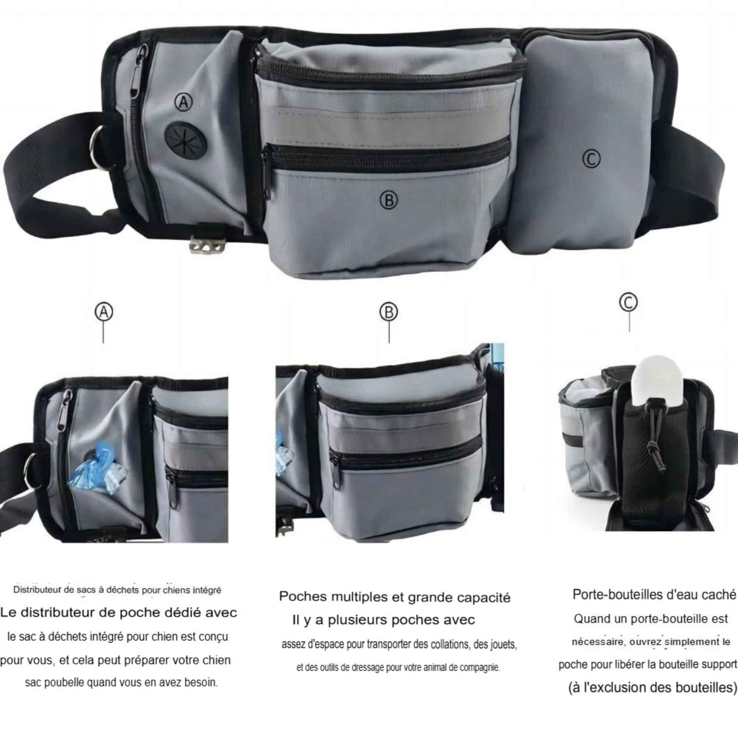 Sac de taille d'entraînement pour chiens – Pochette de friandises multifonction, ceinture portable, grande capacité, sorties et dressage