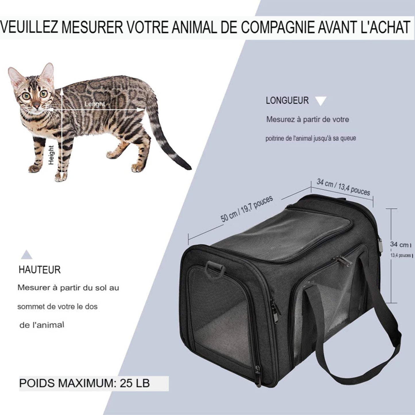 Sac de transport pour chien et chat – Voyage, avion, polyester renforcé - Le Panier du Chien