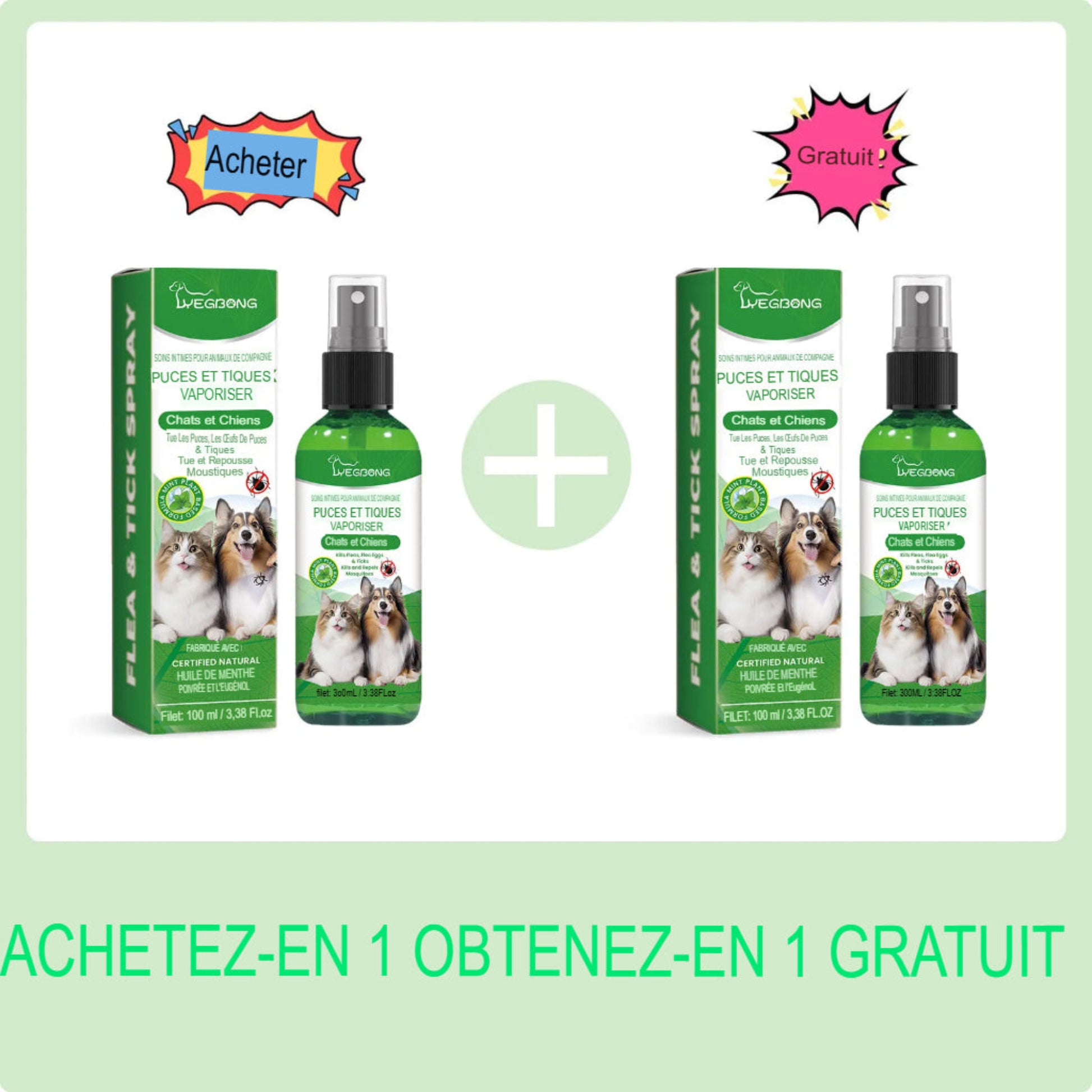 Spray anti-acariens pour chien et chat, élimine puces et tiques