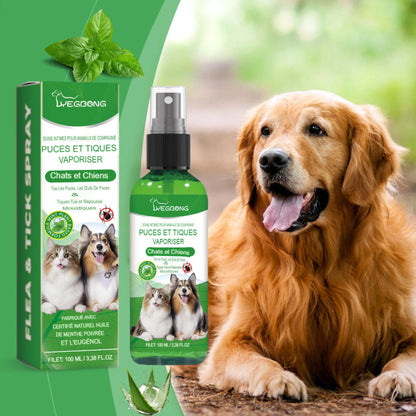 Spray anti-acariens pour chien et chat, élimine puces et tiques